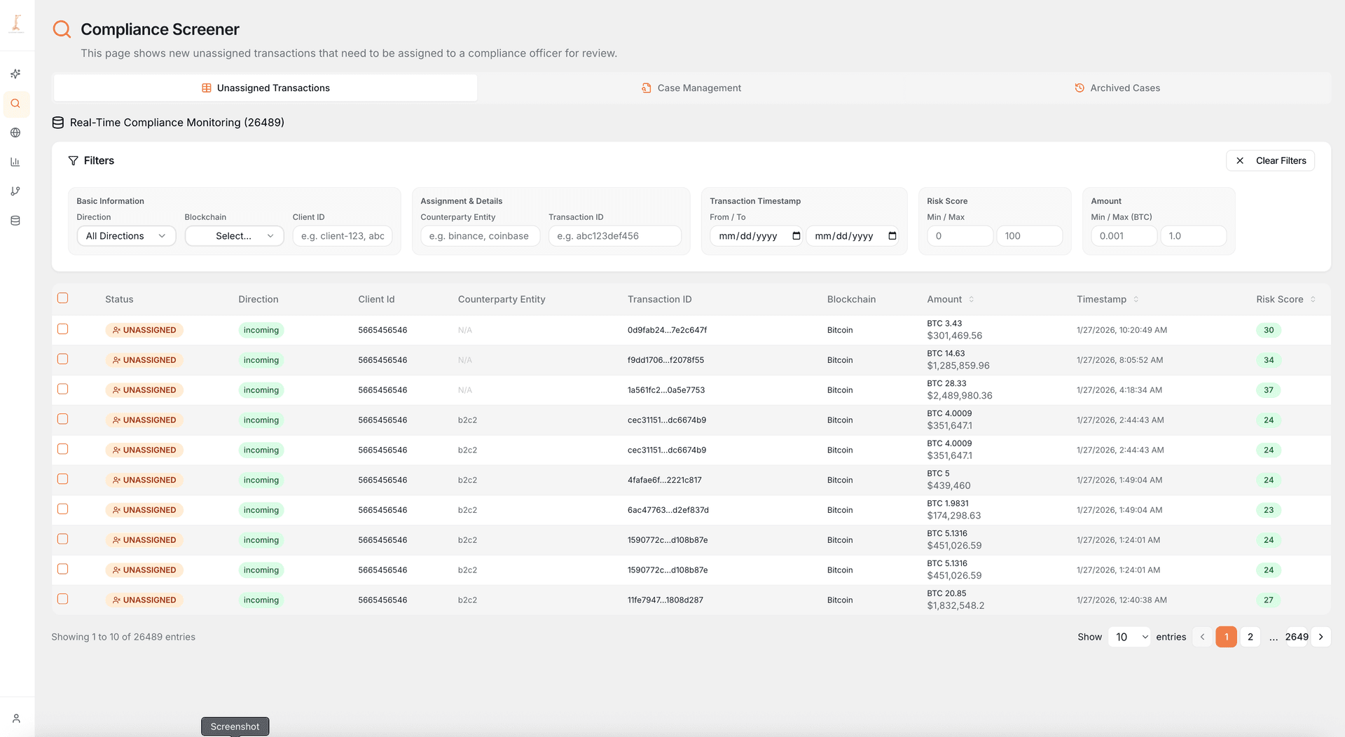 BlockScout Compliance Screener Interface